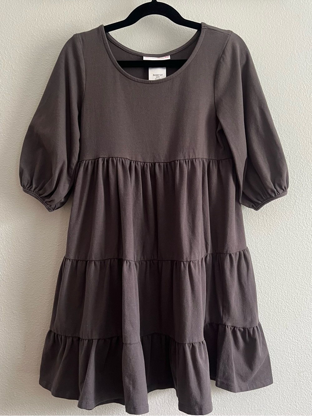 Bonnie Jean Girls Gray Boho Tiered Ruffle Dress Size 8 Kids Short Puff Sleeve